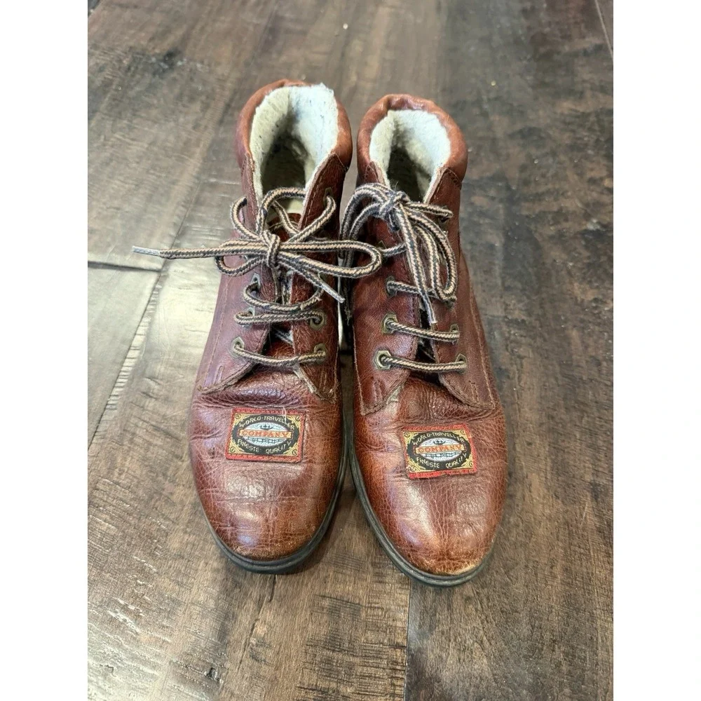 Vintage Womens World Traveler Company Leather Boots Sherling Lined Size 6.5‎